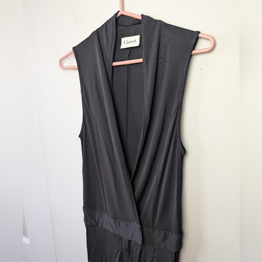 Ganni Black Sleeveless Draped Jumpsuit
